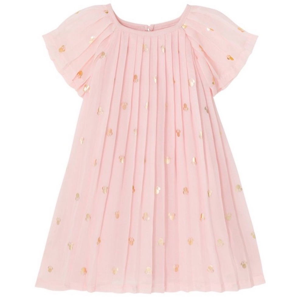 Disney Minnie Mouse Toddler Girls Chiffon Pleated Dress Logo Pink 2T